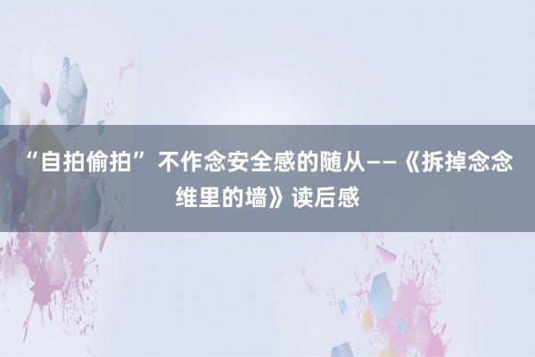 “自拍偷拍” 不作念安全感的随从——《拆掉念念维里的墙》读后感